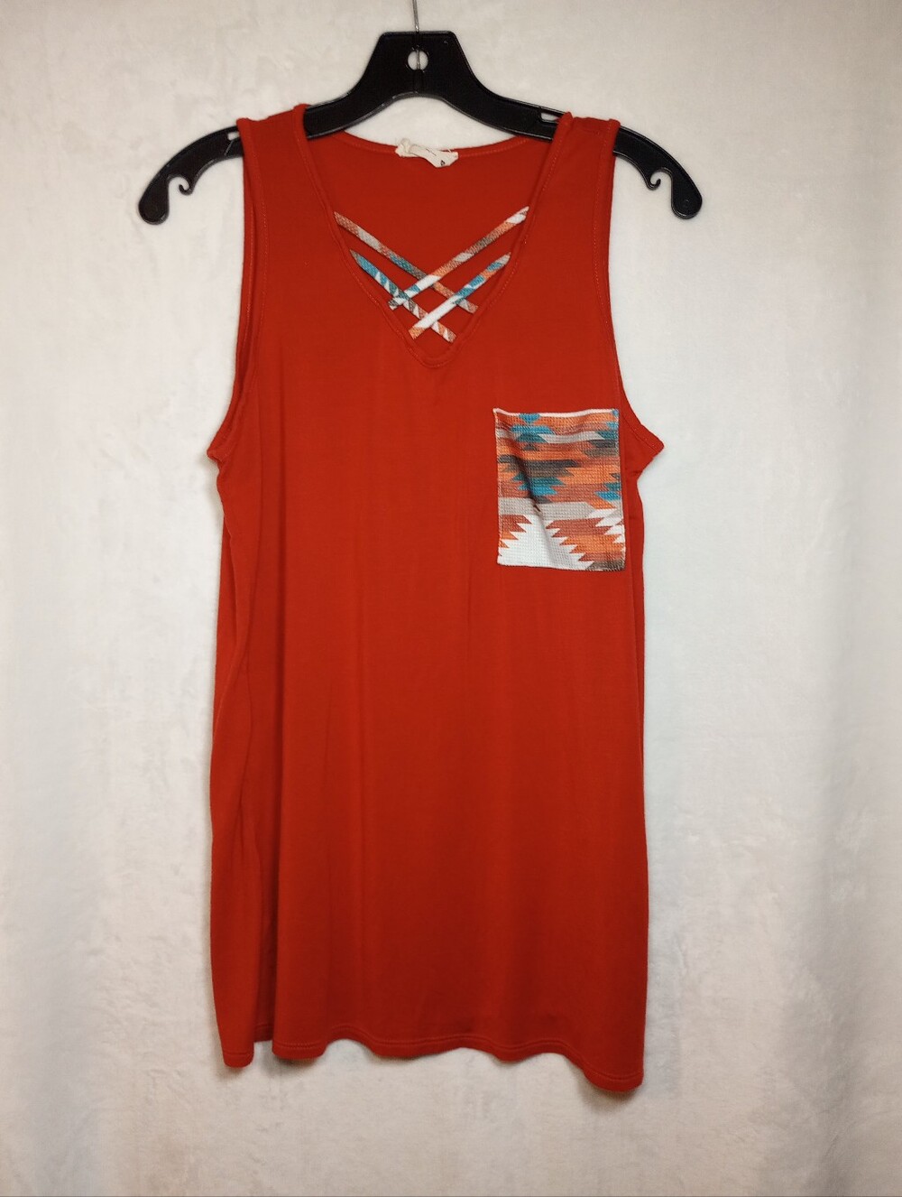 Avery Western Strappy Front V Neck Tank Top Burnt Orange Aztec Cowgirl Gorpcore